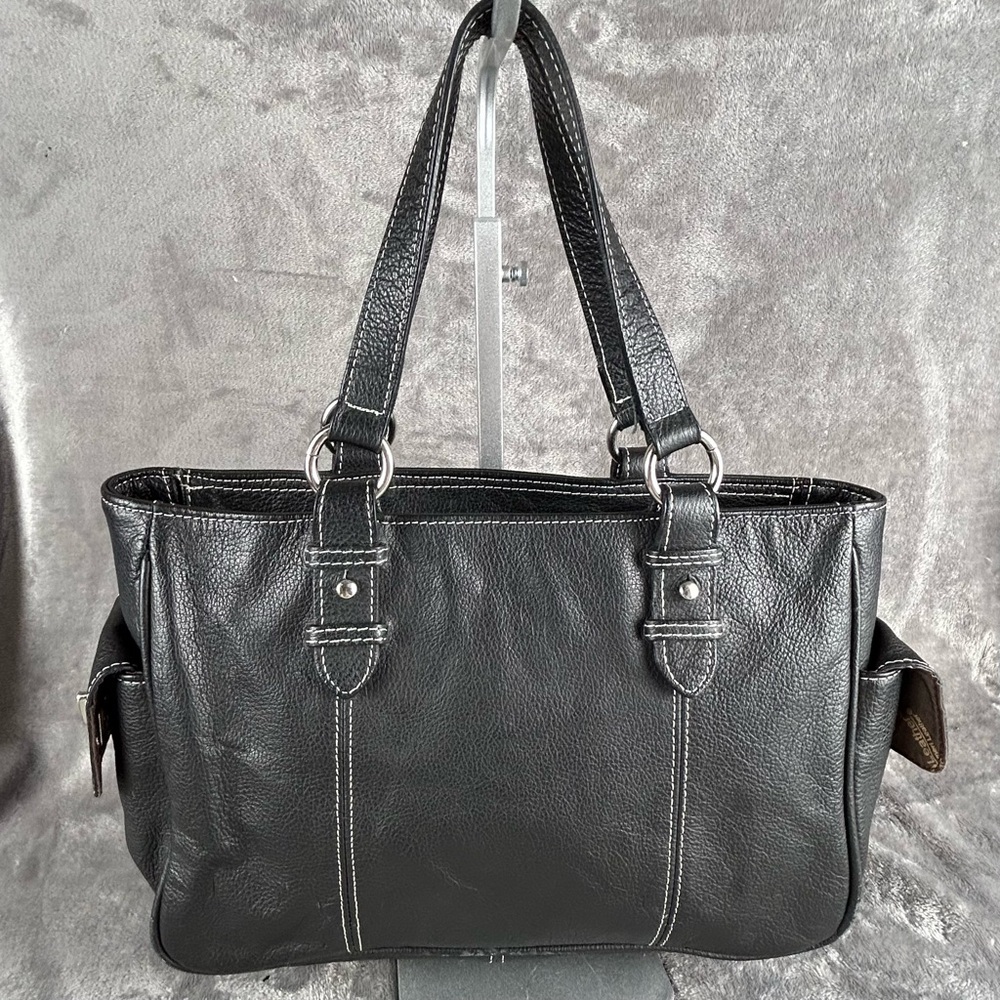 AmeriLeather Satchel Tote Y2K Shoulders Bag Black Leather Turn‎ Locks Purse